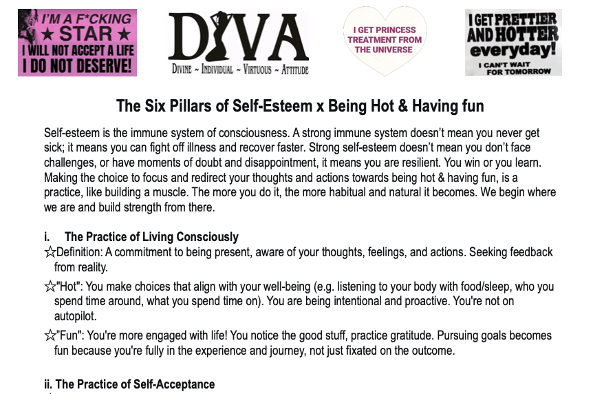 The Six Pillars of Self-Esteem x Being Hot & Having Fun Sentence Completion